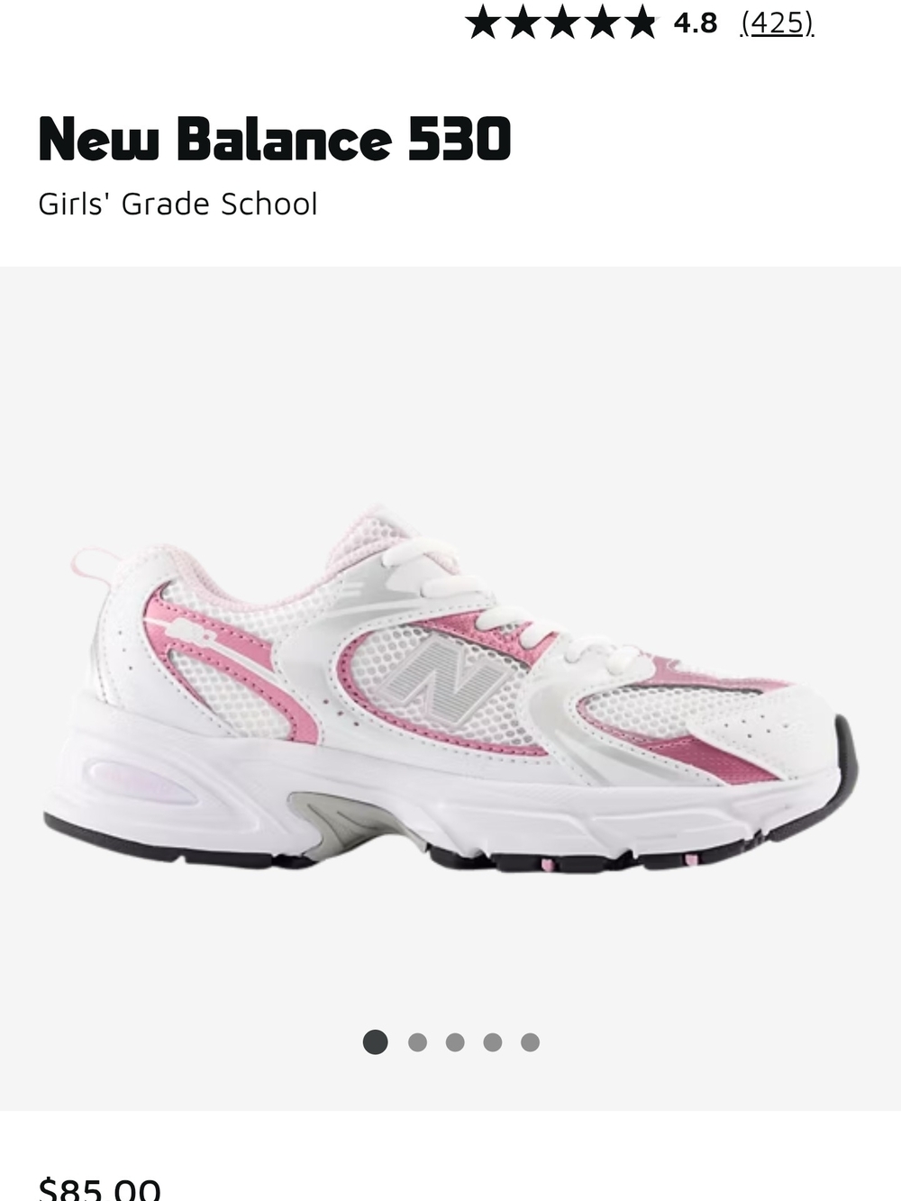 New Balance Kids' 530 Sneaker in White and Pink
